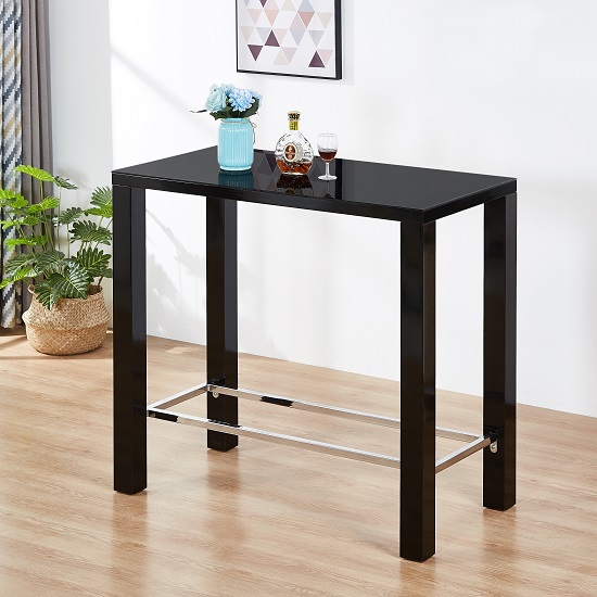 Product photograph of Jam High Gloss Bar Table Rectangular Glass Top In Black from Furniture in Fashion