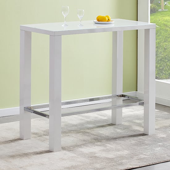 Jam High Gloss Bar Table Rectangular Glass Top In White