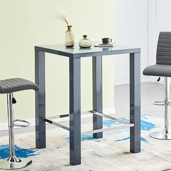 Jam Square Glass Grey Gloss Bar Table 2 Ritz Grey White Stools