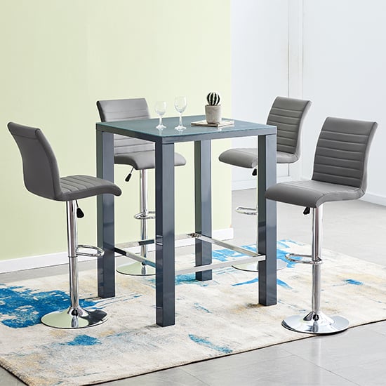 Read more about Jam square glass grey gloss bar table 4 ripple grey stools