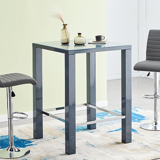 Jam Square Glass Top High Gloss Bar Table In Grey_1