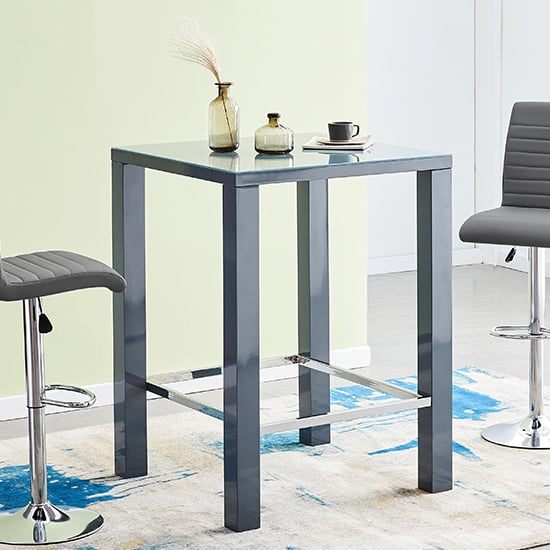 Product photograph of Jam High Gloss Bar Table Square Glass Top In Grey from Furniture in Fashion