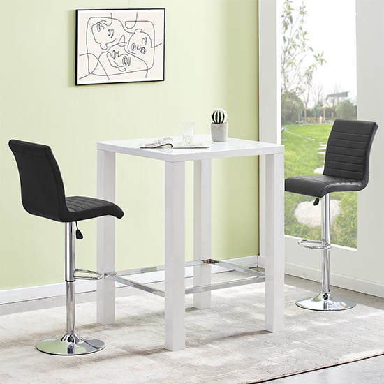 Read more about Jam square glass white gloss bar table 2 ripple black stools