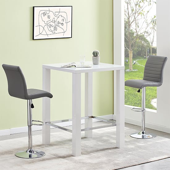 Read more about Jam square glass white gloss bar table 2 ripple grey stools