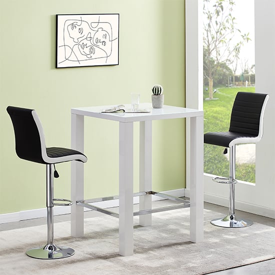 Product photograph of Jam Square Glass White Gloss Bar Table 2 Ritz Black White Stool from Furniture in Fashion