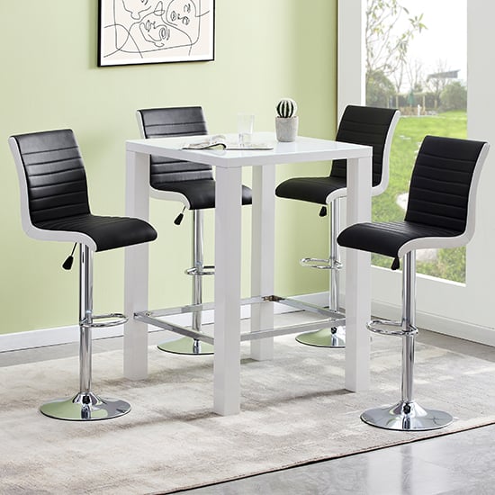 Product photograph of Jam Square Glass White Gloss Bar Table 4 Ritz Black White Stool from Furniture in Fashion