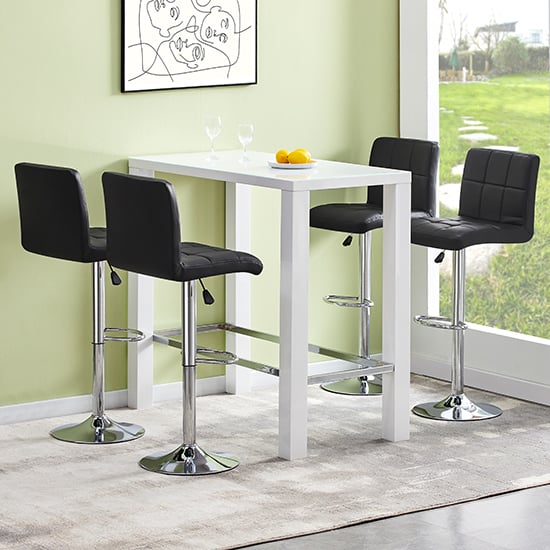 Product photograph of Jam Rectangular Glass White Bar Table 4 Coco Black Stools from Furniture in Fashion