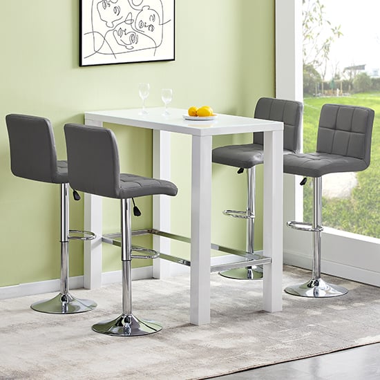 Read more about Jam rectangular glass white bar table 4 coco grey stools