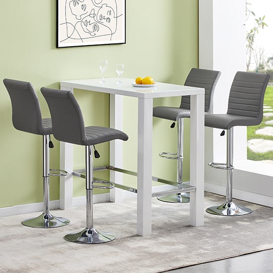 Product photograph of Jam Rectangular Glass White Bar Table 4 Ripple Grey Stools from Furniture in Fashion