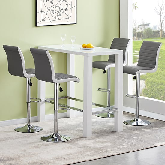 Read more about Jam rectangular glass white bar table 4 ritz grey white stools