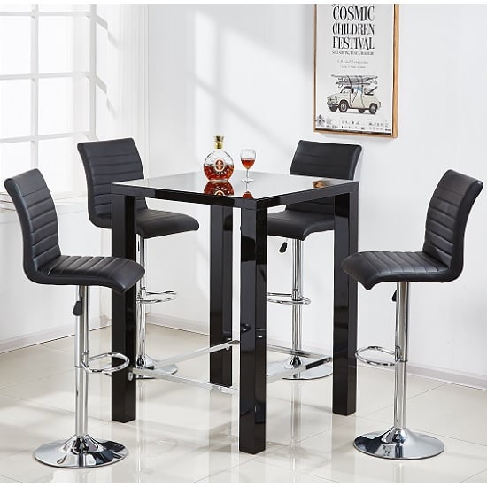 Jam Glass Bar Table Set Square In Black, Bar Table And Chair Set Uk