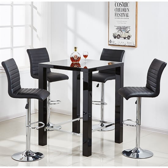 Photo of Jam square glass black gloss bar table 4 ripple black stools