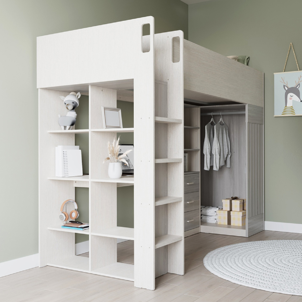 Jamaica Wooden Childer Sleeper Bed With 3 Drawers In White Grey