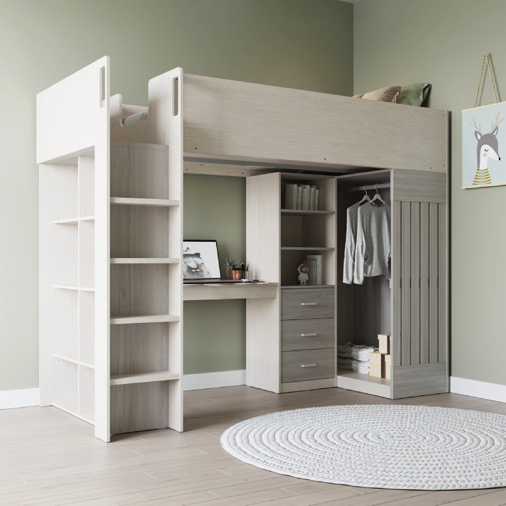 Read more about Jamaica wooden childer sleeper bed with 3 drawers in white grey