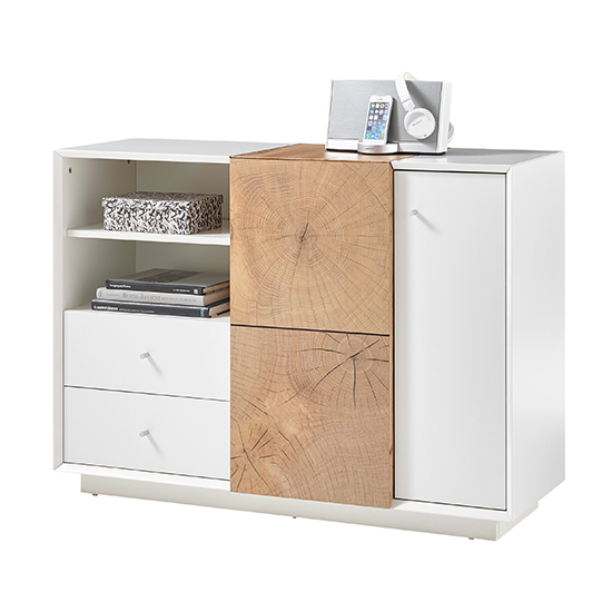 Jamaika Wooden Wide Chest Of Drawers In Matt White And Oak FiF