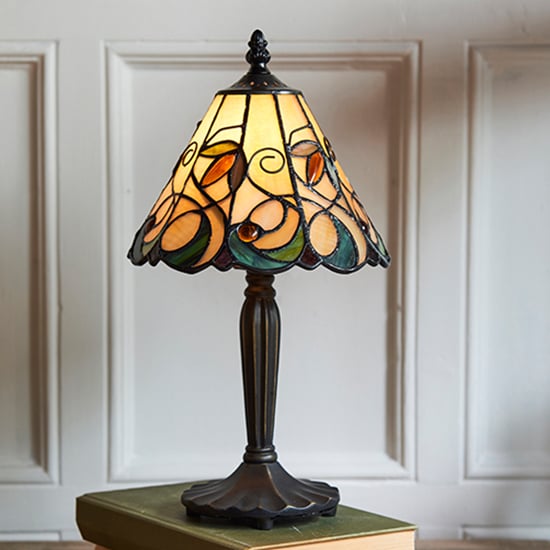 Read more about Jamelia mini tiffany glass table lamp in dark bronze