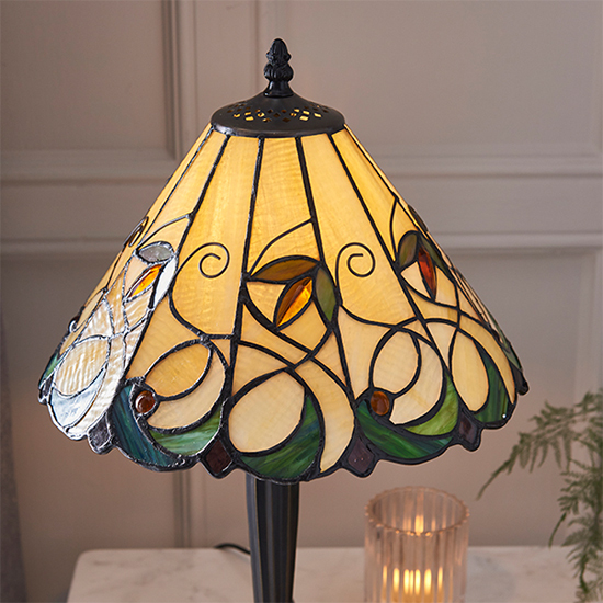 Jamelia Tiffany Glass Table Lamp In Dark Bronze