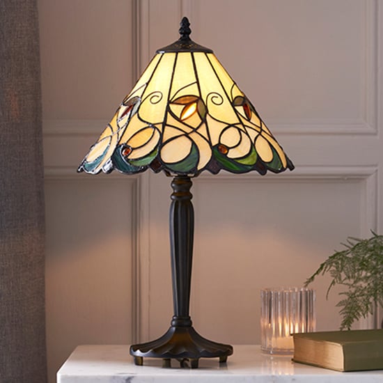 Read more about Jamelia tiffany glass table lamp in dark bronze