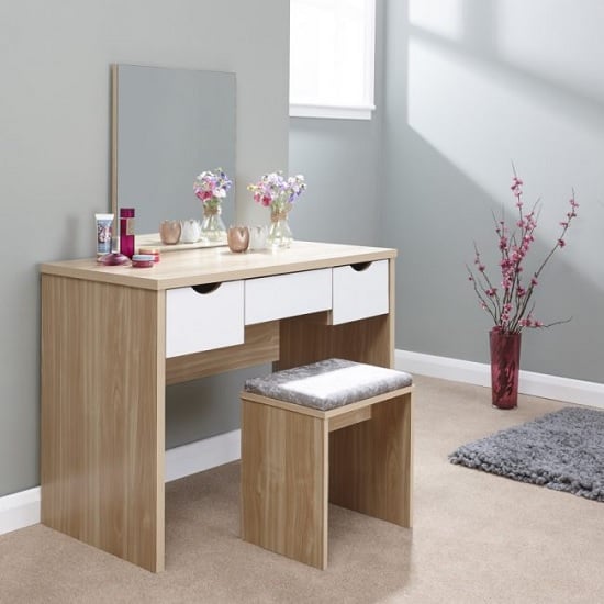 Product photograph of Elstow Wooden Dressing Table Set In Oak And White from Furniture in Fashion