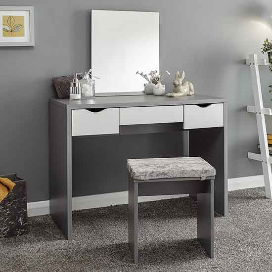 Product photograph of Elstow Wooden Dressing Table Set In Grey And White from Furniture in Fashion