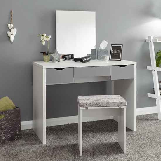 Elstow Wooden Dressing Table Set In White And Grey