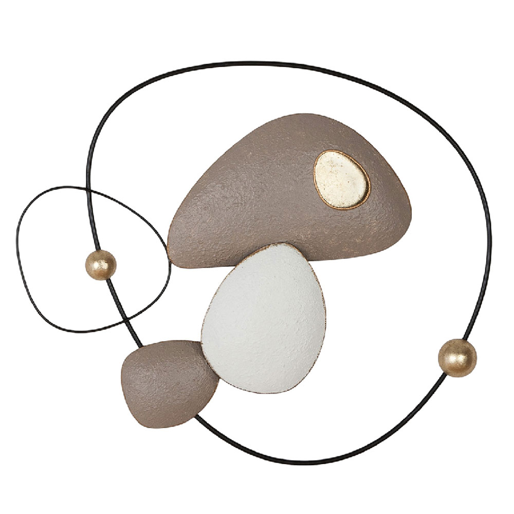 Jamie Metal Pebbles Wall Art in Beige and White