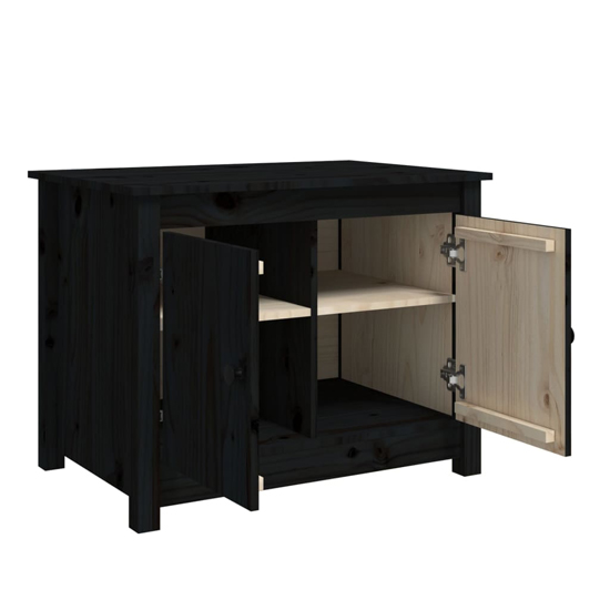 Janie Pine Wood Coffee Table With 2 Doors In Black