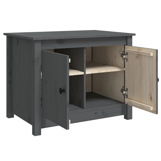 Janie Pine Wood Coffee Table With 2 Doors In Grey