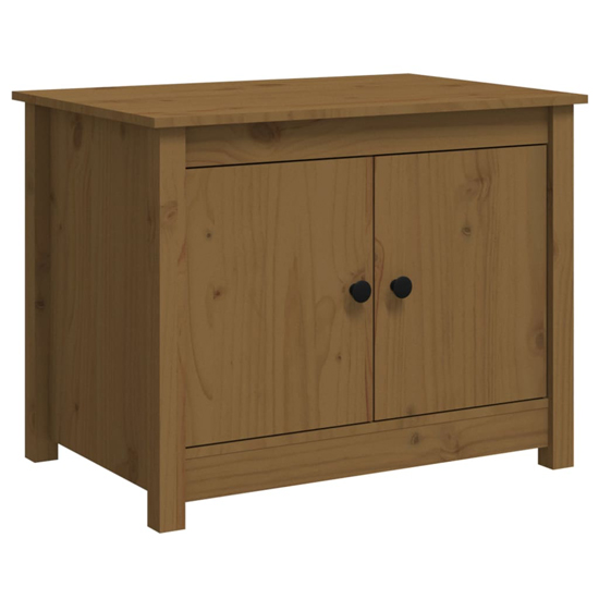 Janie Pine Wood Coffee Table With 2 Doors In Honey Brown
