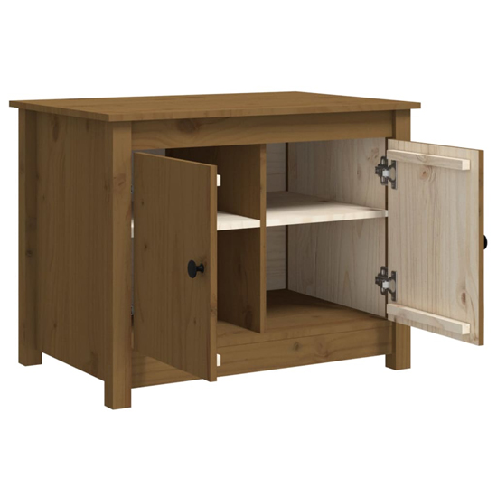 Janie Pine Wood Coffee Table With 2 Doors In Honey Brown