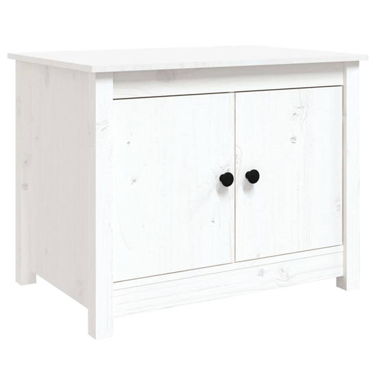 Janie Pine Wood Coffee Table With 2 Doors In White