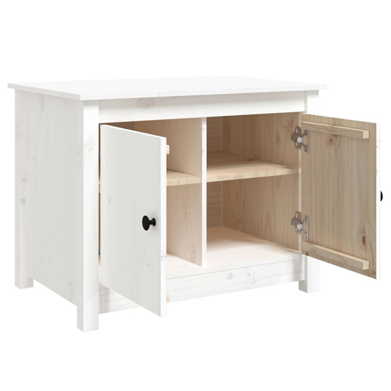 Janie Pine Wood Coffee Table With 2 Doors In White