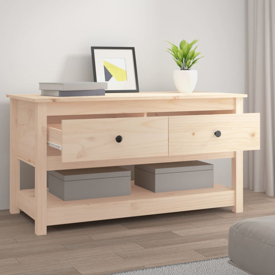 Janie Pine Wood Coffee Table With 2 Drawers In Natural