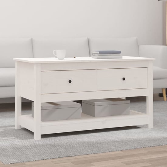 Read more about Janie pine wood coffee table with 2 drawers in white