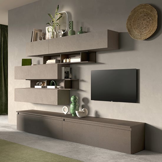 Read more about Janya wooden entertainment unit in clay and bronze