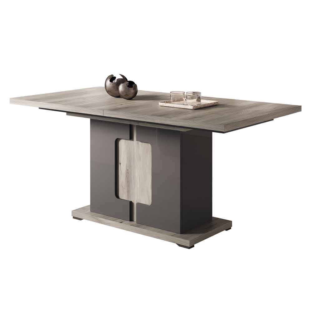 Avora High Gloss Extending Dining Table in Dark Grey Pine and LED
