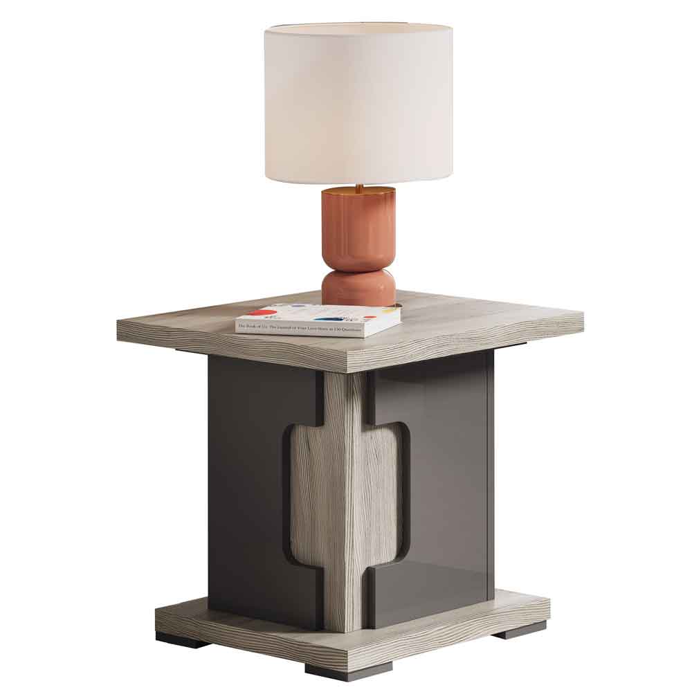 Avora High Gloss Lamp Table in Dark Grey Pine and LED