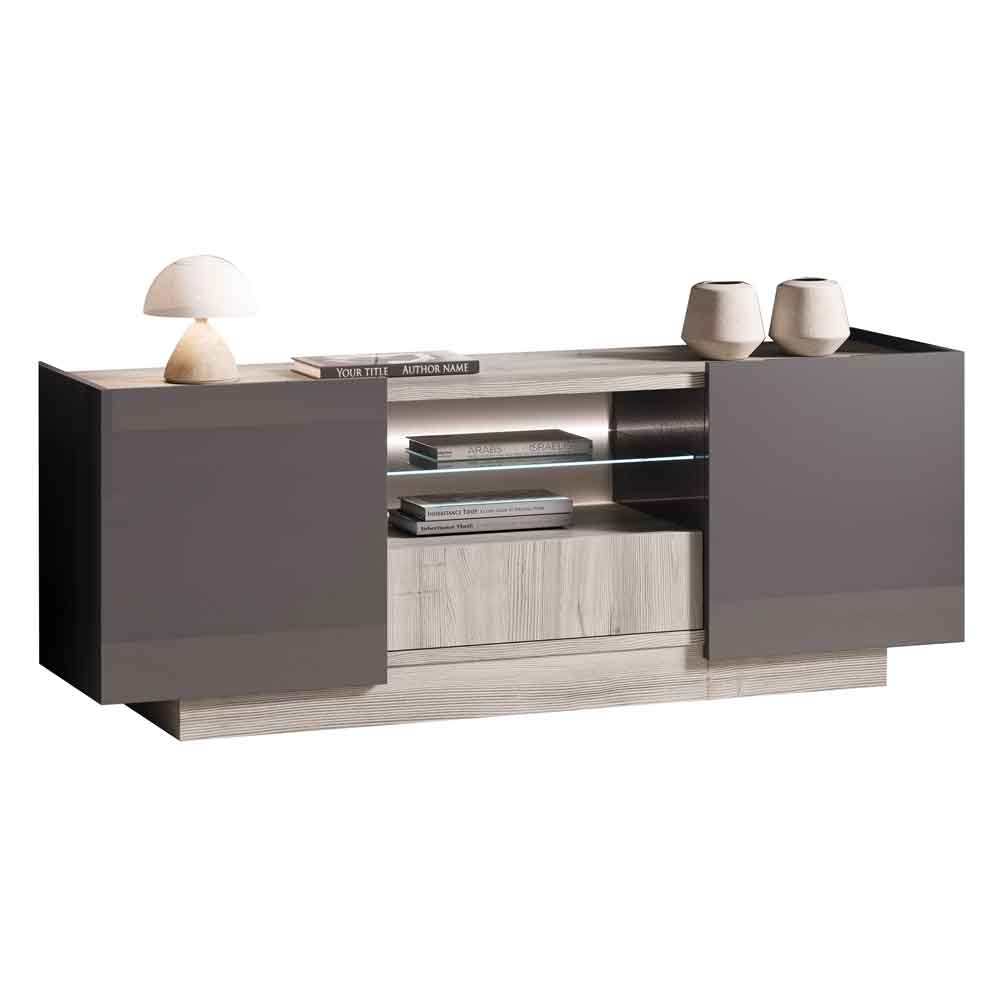 Avora High Gloss TV Stand in Dark Grey Pine and LED