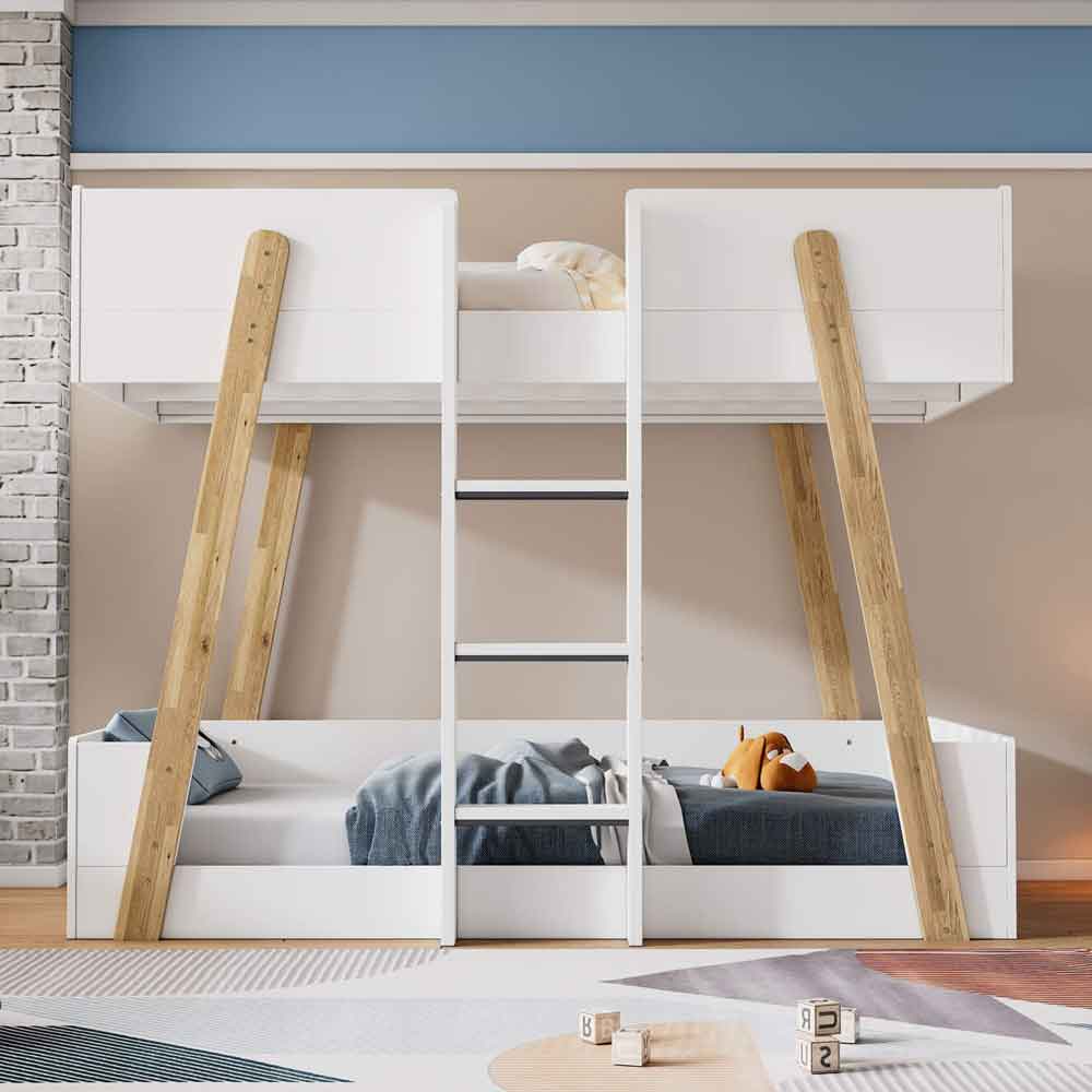 Jarlix Wooden Bunk Bed With Ladder In White and Oak