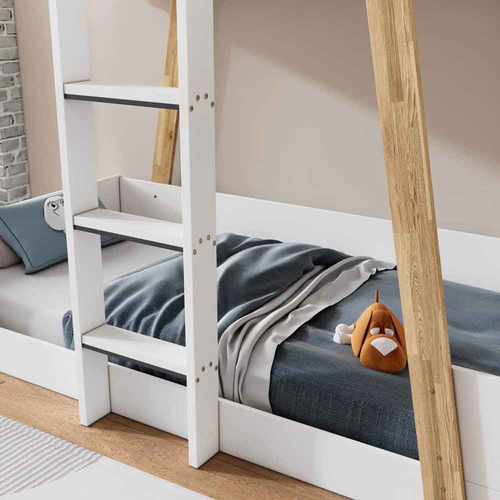 Jarlix Wooden Bunk Bed With Ladder In White and Oak
