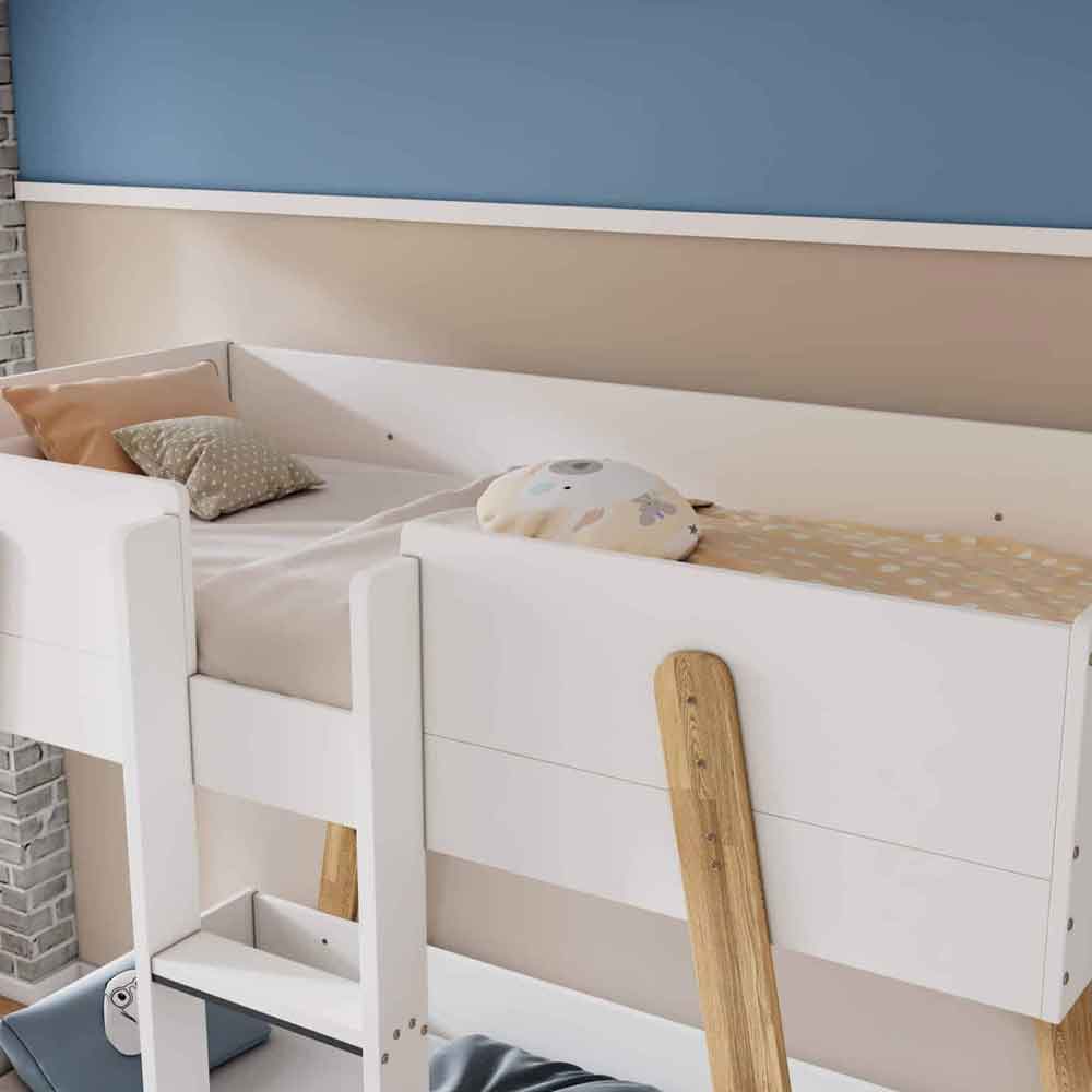 Jarlix Wooden Bunk Bed With Ladder In White and Oak