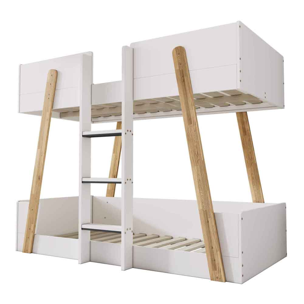 Jarlix Wooden Bunk Bed With Ladder In White and Oak