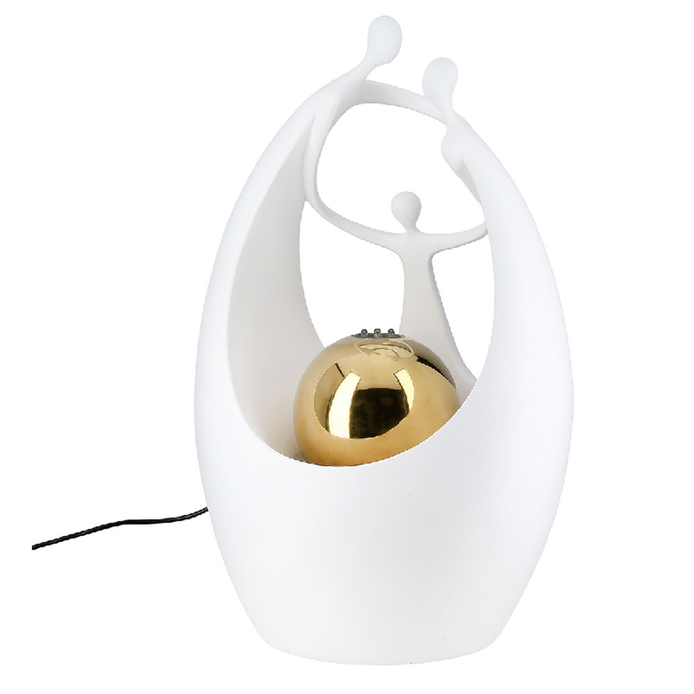 Jarlon Poly Fountain Family Sculpture in White and Gold