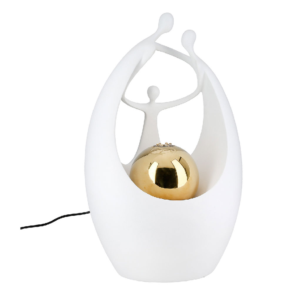 Jarlon Poly Fountain Family Sculpture in White and Gold