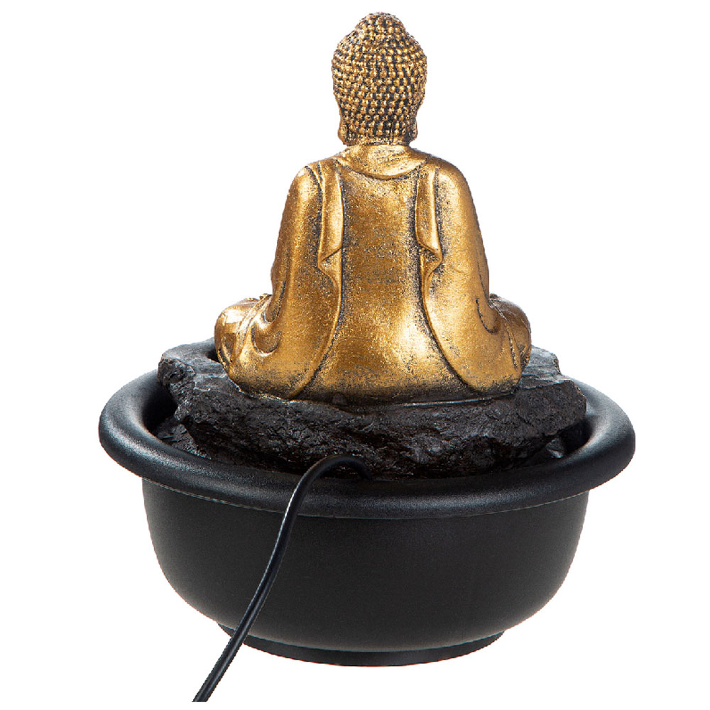 Jarlon Synthetic Resin Table Fountain Buddha Samadhi Sculpture in Gold and Brown