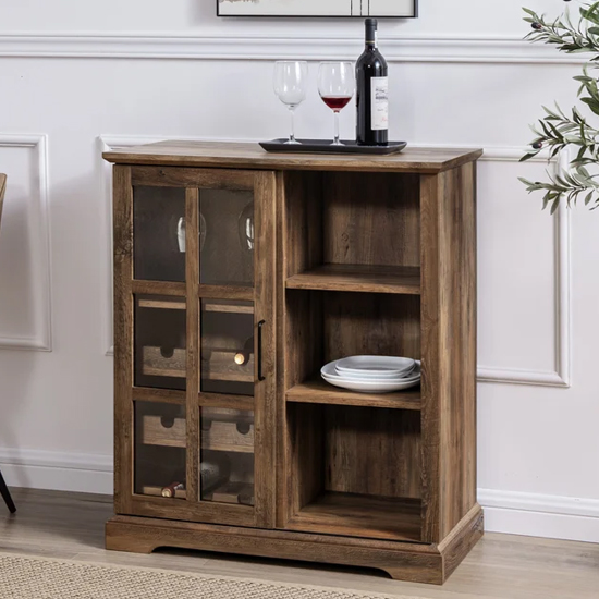 Jarrah Wooden Bar With Sliding Door In Rustic Oak Furniture
