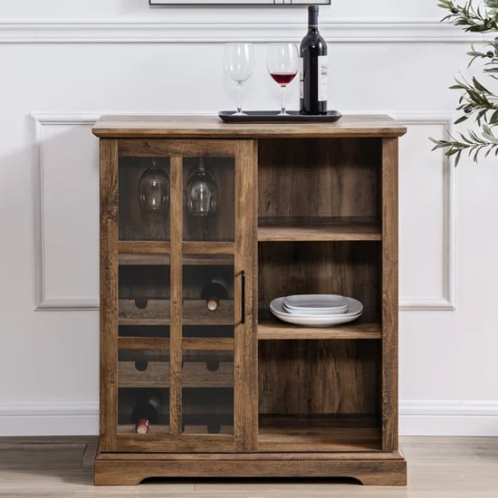 Read more about Jarrah wooden bar cabinet with sliding door in rustic oak