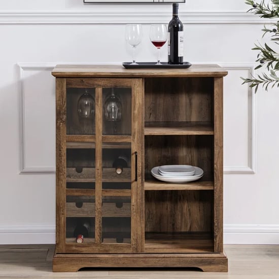 Product photograph of Jarrah Wooden Bar Cabinet With Sliding Door In Rustic Oak from Furniture in Fashion