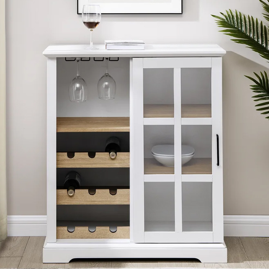 Jarrah Wooden Bar With Sliding Door In White And Oak