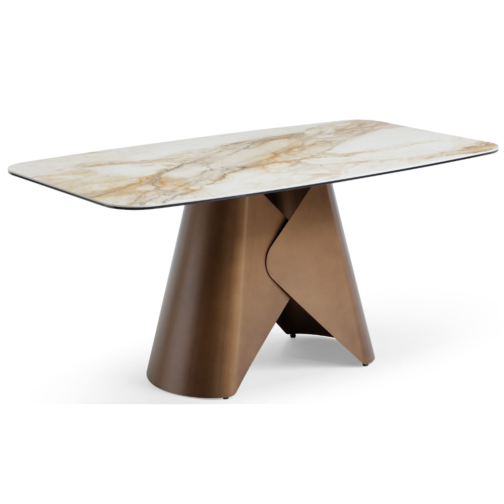 Jarsen Large White Pandora Classico Ceramic Top Dining Table with Brass Base